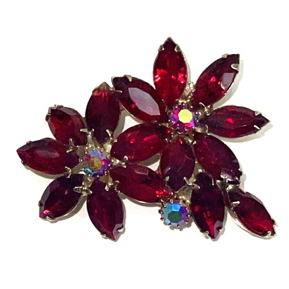 Weiss Ruby Red Crystal Brooch Ab Rhinestones Flor… - image 2